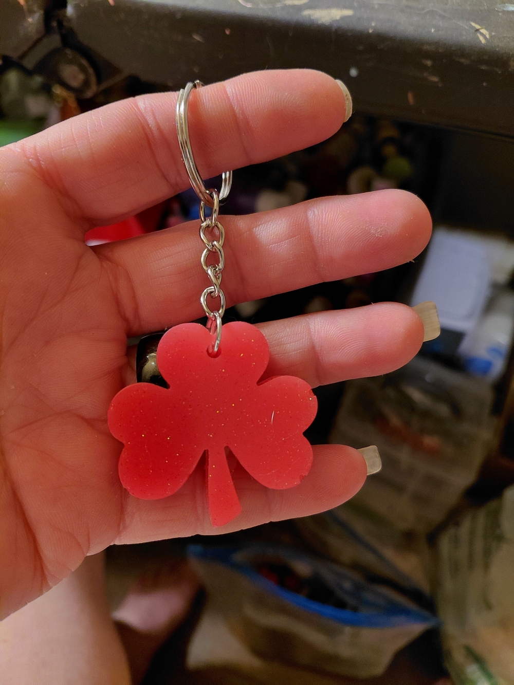 Sparkling Red Clover Key & Card Holder Charm